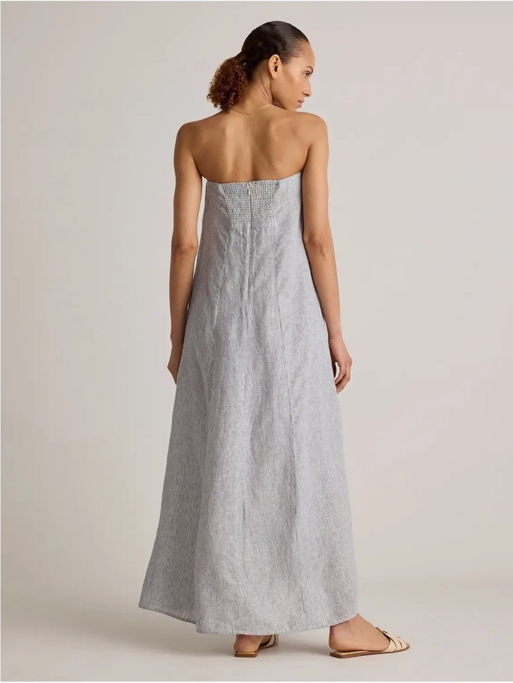 Quince 100% European Linen Strapless Maxi Dress Blue Pinstripe Small - Picture 3 of 9